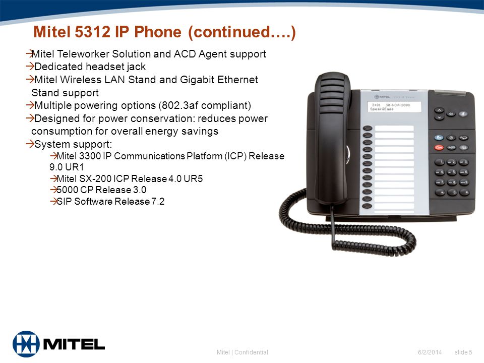 Mitel 5312 ip phone headset top